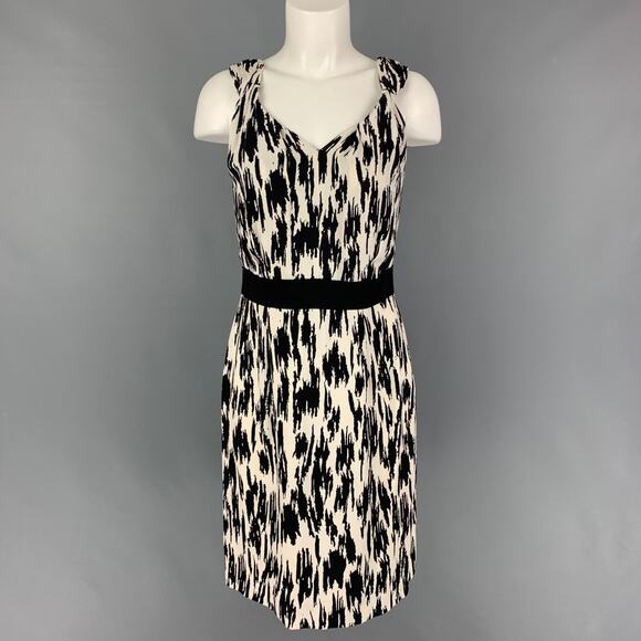 OSCAR DE LA RENTA SS 11 Size 10 Black White Silk Print Sleeveless Sheath Dress - Picture 1 of 5